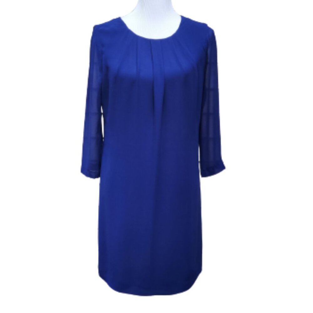 A/X Armani Exchange Blue Solid Dress Sheer 3/4 Sleeves Pleats Classic